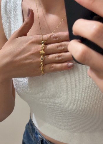 Sterling silver Boncuk Desenli Uzun Zincirli Y Kolye