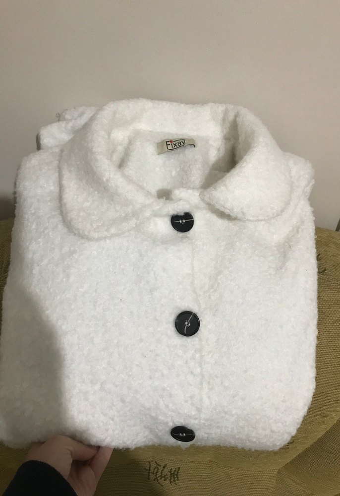 Düğmeli Beyaz Midi Kadın Kaban - Görsel 3