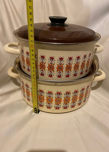 Vintage Çiçek Desenli Emaye Tencere Seti - Görsel 2