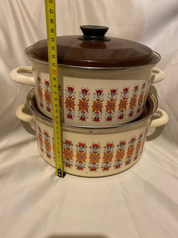 Vintage Çiçek Desenli Emaye Tencere Seti - Görsel 2