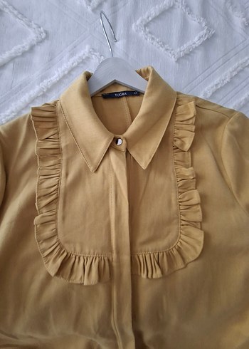 uzun yağ yeşili Fırfırlı tunik - Görsel 3