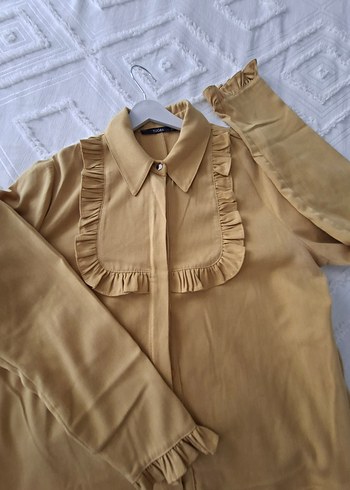 uzun yağ yeşili Fırfırlı tunik - Görsel 9