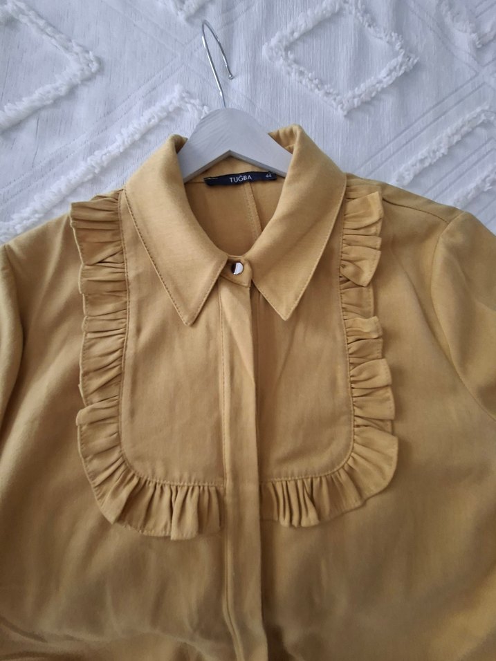 uzun yağ yeşili Fırfırlı tunik - Görsel 3