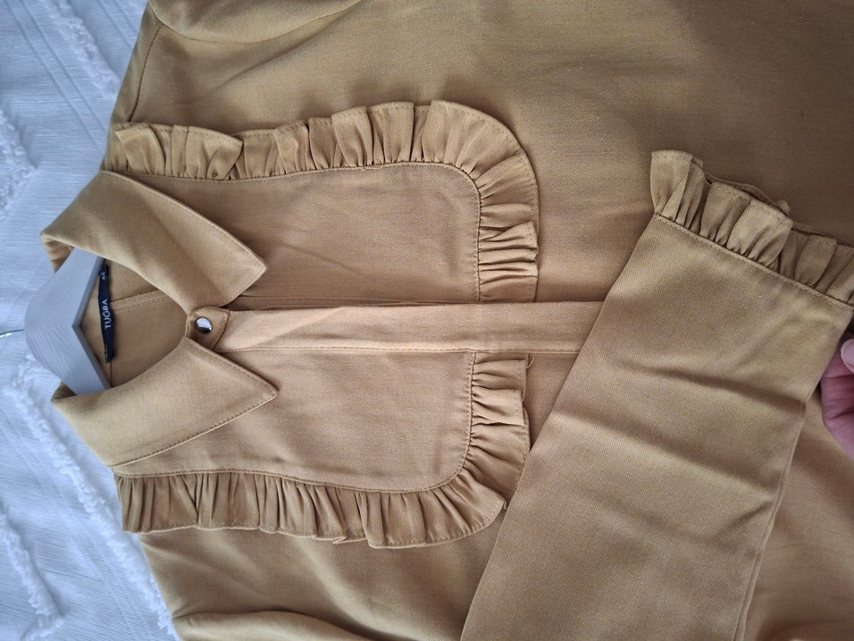 uzun yağ yeşili Fırfırlı tunik - Görsel 5