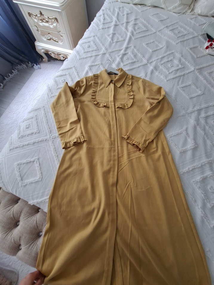 uzun yağ yeşili Fırfırlı tunik - Görsel 2