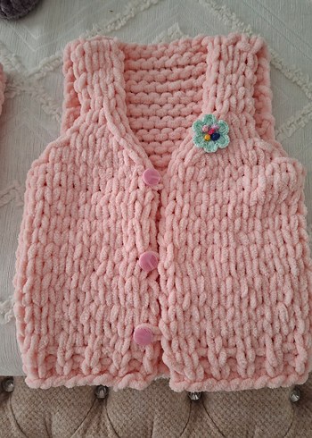 Kız Çocuk Pembe Örgü Kolsuz Yelek - Görsel 2