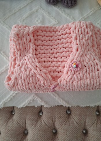 Kız Çocuk Pembe Örgü Kolsuz Yelek - Görsel 4