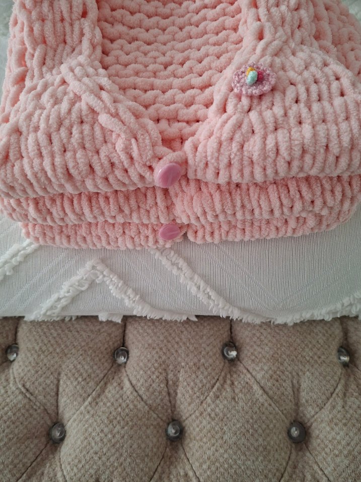 Kız Çocuk Pembe Örgü Kolsuz Yelek - Görsel 3