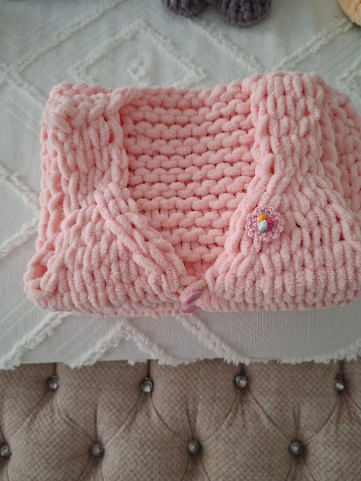 Kız Çocuk Pembe Örgü Kolsuz Yelek - Görsel 4