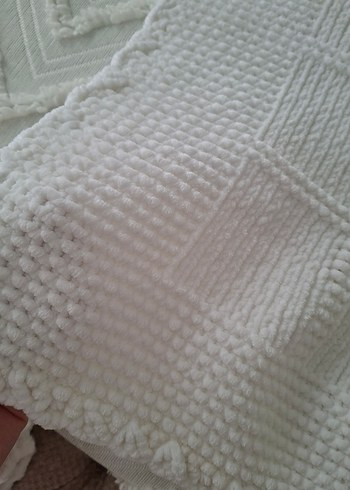 şişle örülmüş bebek battaniye beyaz puff ip - Görsel 4