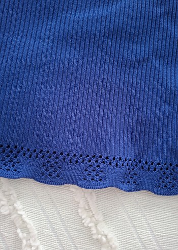 Dantel Detaylı Mavi V Yakalı Atlet bluz triko - Görsel 7