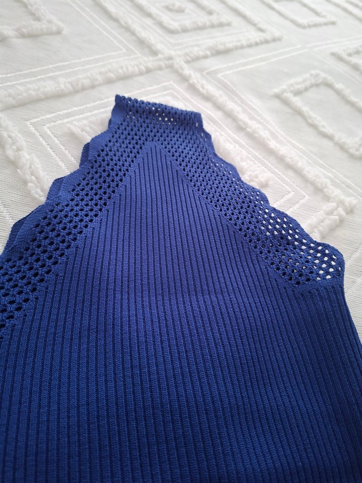 Dantel Detaylı Mavi V Yakalı Atlet bluz triko - Görsel 2