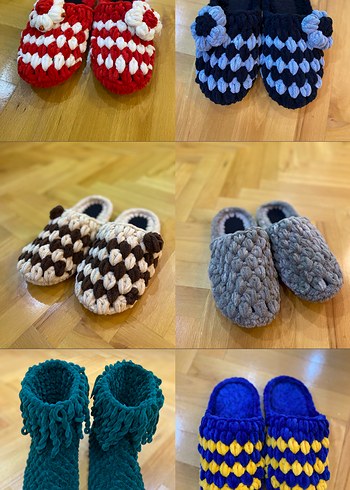 Siyah Gri Örgü El Yapımı Kadın Terlik - Görsel 5