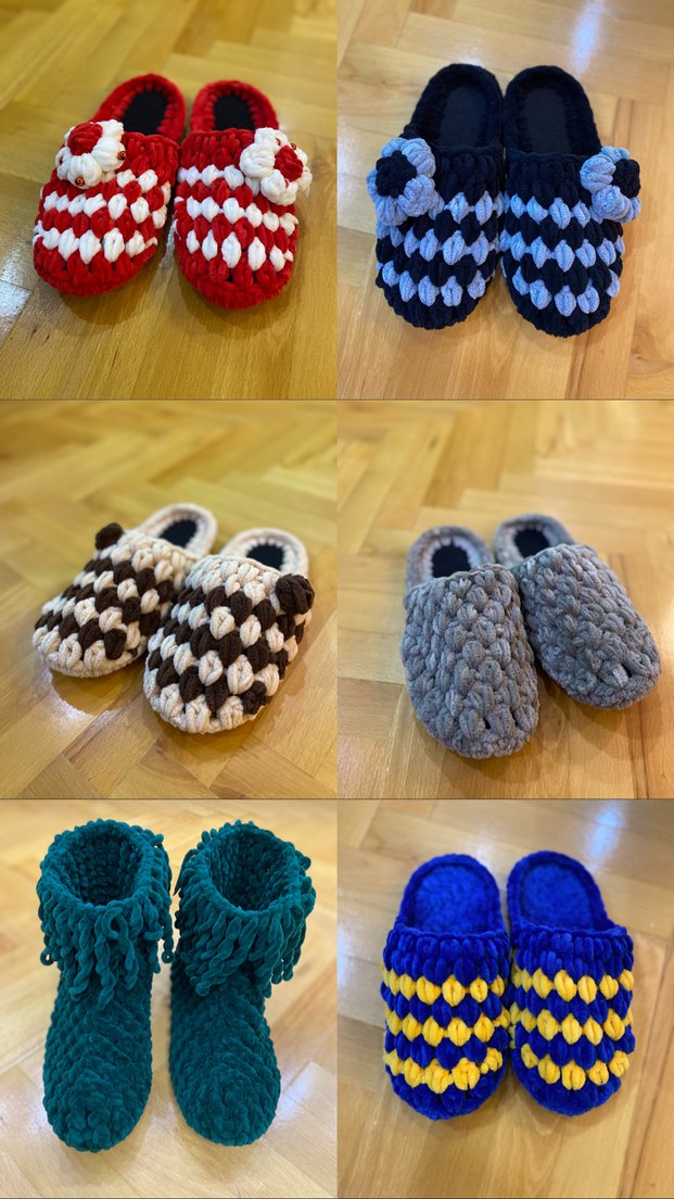 Siyah Gri Örgü El Yapımı Kadın Terlik - Görsel 5