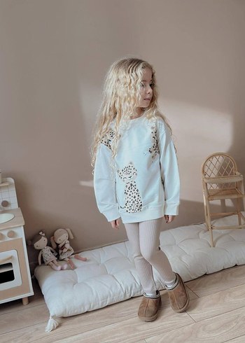 Desenli Kız Sweatshirt tayt takım - Görsel 3