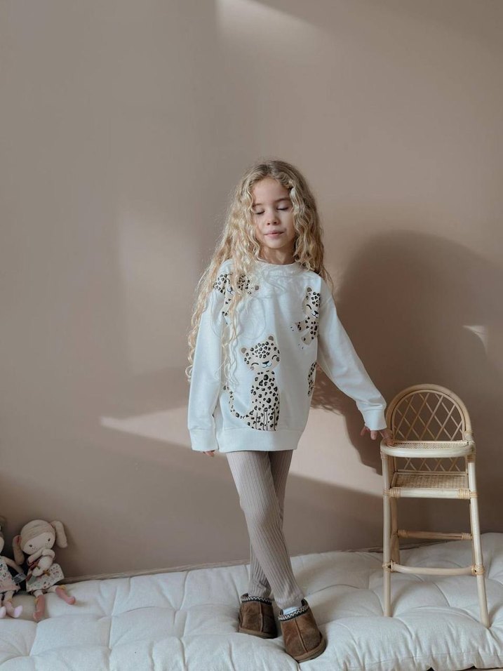 Desenli Kız Sweatshirt tayt takım - Görsel 4