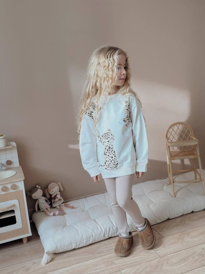 Desenli Kız Sweatshirt tayt takım - Görsel 3