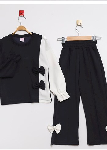 Kız Çocuk Siyah Fiyonk Detaylı Eşofman Takımı - Görsel 4