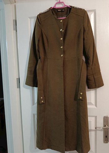 Düğmeli Astarlı Haki yeşili Uzun Kadın Kaşe Kaban - Görsel 3