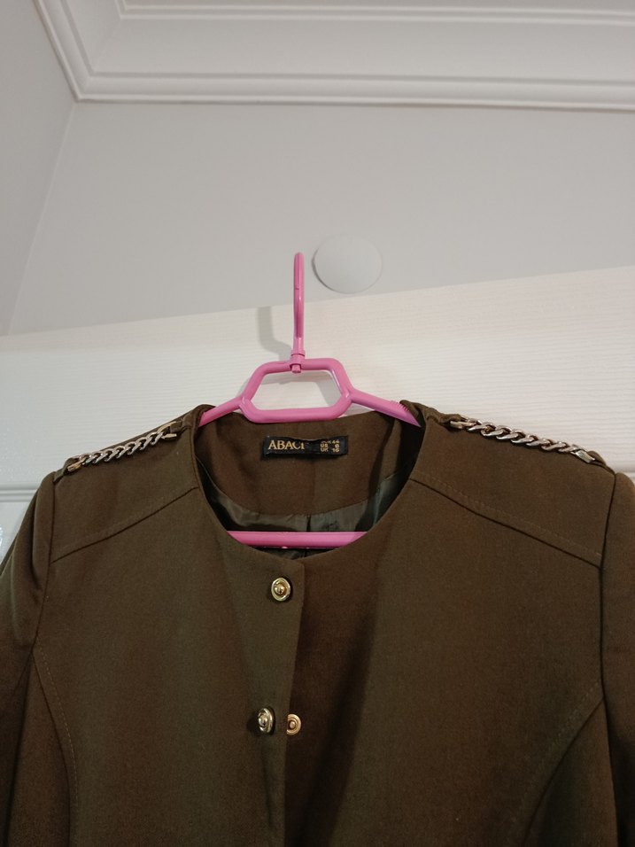 Düğmeli Astarlı Haki yeşili Uzun Kadın Kaşe Kaban - Görsel 4