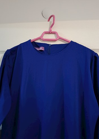 Mavi Uzun Kollu Drapeli Kadın Elbise - Görsel 2