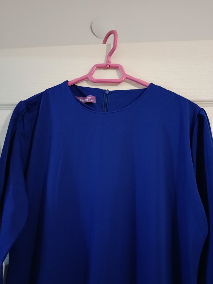 Mavi Uzun Kollu Drapeli Kadın Elbise - Görsel 2