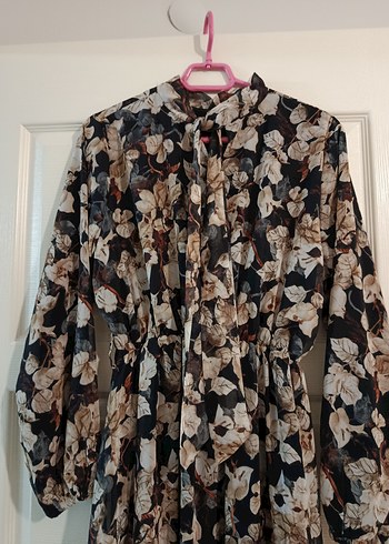 Bohem Tarz Şifon Uzun Kol Çiçekli Elbise - Görsel 2