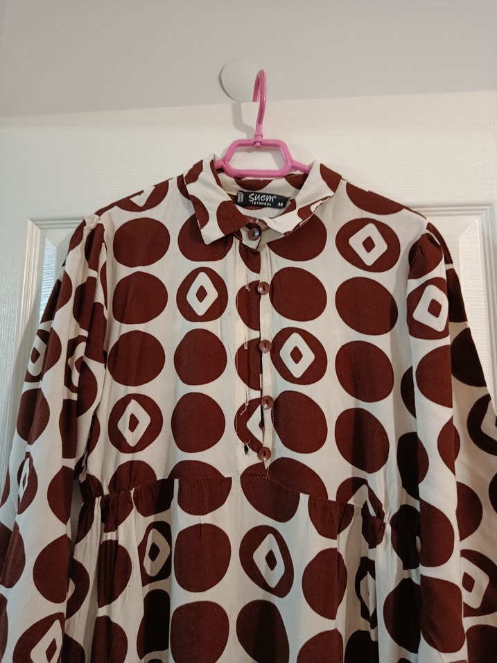 Düğmeli Bohem Uzun Kollu Puantiyeli Elbise - Görsel 2