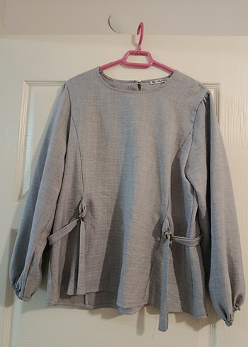 Gri Uzun Pilili Keten Etek gömlek Takım - Görsel 3