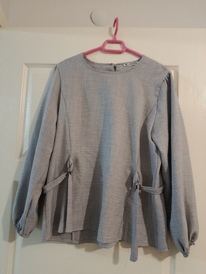 Gri Uzun Pilili Keten Etek gömlek Takım - Görsel 3