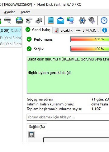 Diğer HGST 500GB 2.5 inç Laptop Harddisk Sağlık 100