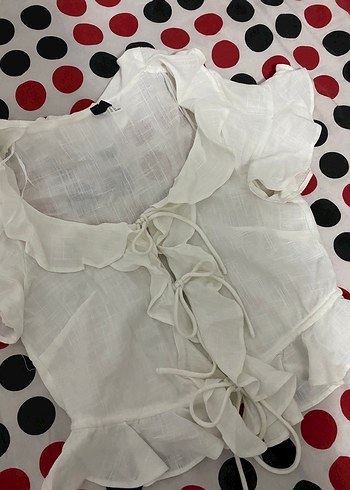 H&M Fırfırlı Beyaz Keten Bluz