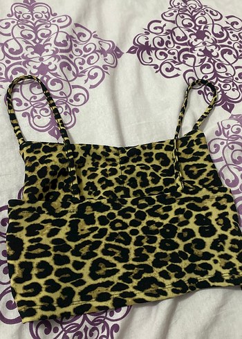 l Beden kahverengi Renk Leopar Desenli Crop