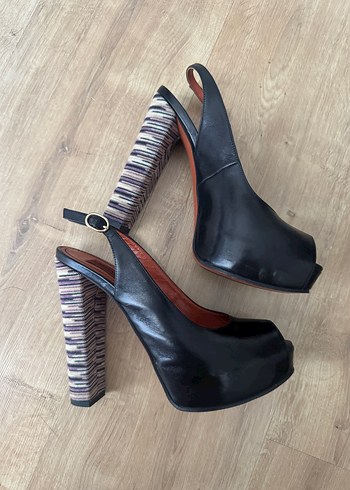 38 Beden Missoni Siyah Zebra Desenli Platform Topuklu Kadın Ayakkabı