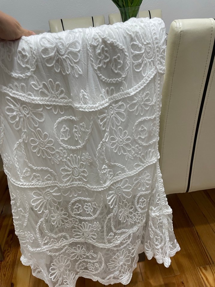 Dantel Detaylı Beyaz Bohem V Yaka Bluz - Görsel 2