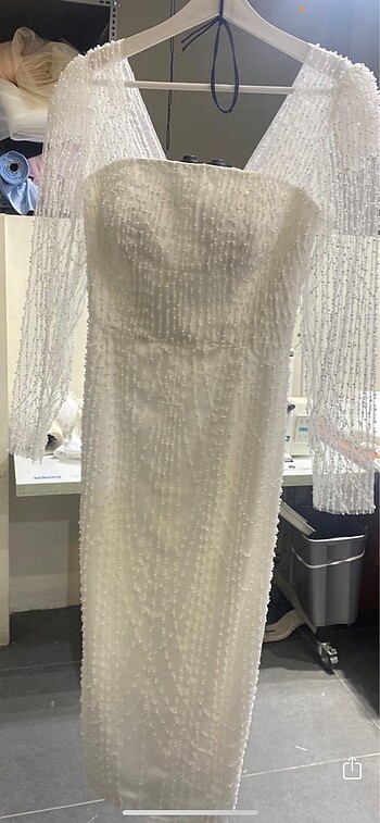 Beyaz incili söz nişan elbisesi - Görsel 4