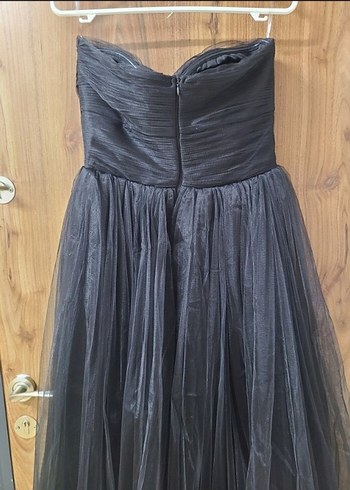 siyah Drapeli Uzun Abiye Elbise - Görsel 4