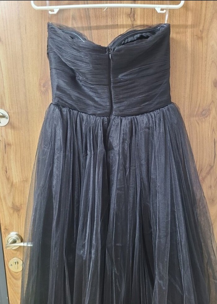 siyah Drapeli Uzun Abiye Elbise - Görsel 4