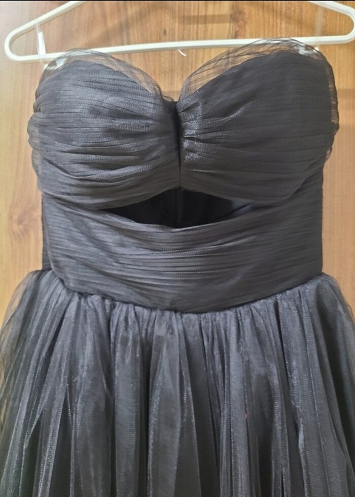 siyah Drapeli Uzun Abiye Elbise - Görsel 2