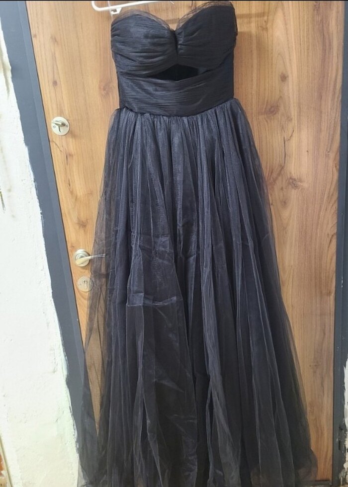 siyah Drapeli Uzun Abiye Elbise - Görsel 3