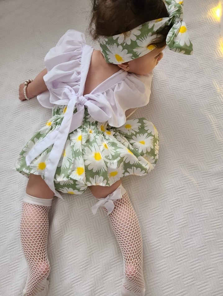 Bandanalı Fırfırlı Papatya Salopet Tulum 3-18 - Görsel 2