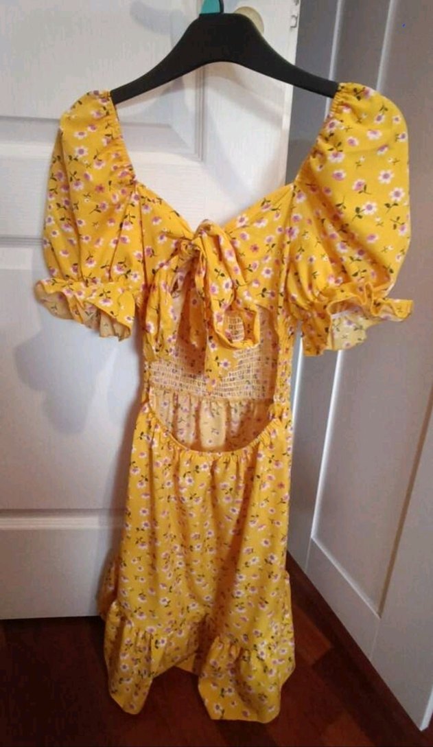 Sarı Mini Bohem Elbise Fırfırlı Detaylı - Görsel 4