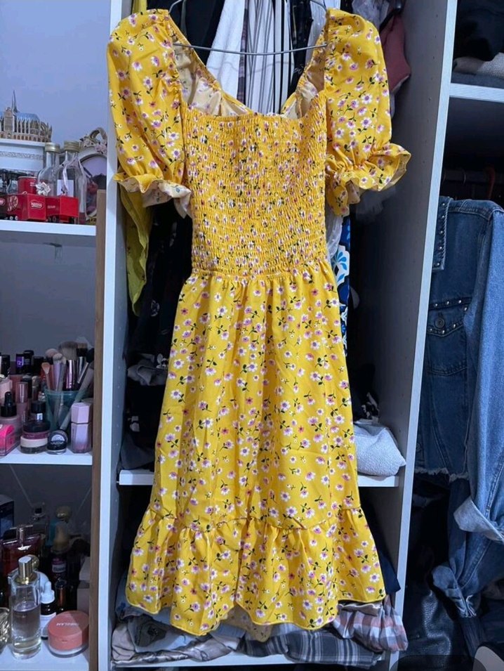 Sarı Mini Bohem Elbise Fırfırlı Detaylı - Görsel 5