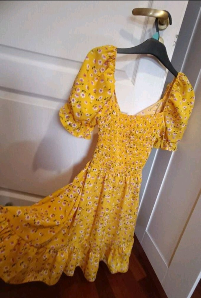 Sarı Mini Bohem Elbise Fırfırlı Detaylı - Görsel 3