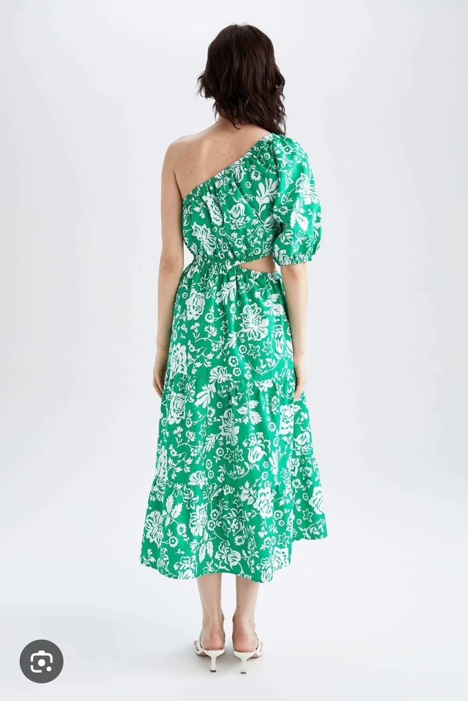 Yeşil Çiçekli Bohem Mini Elbise plaj elbisesi - Görsel 3