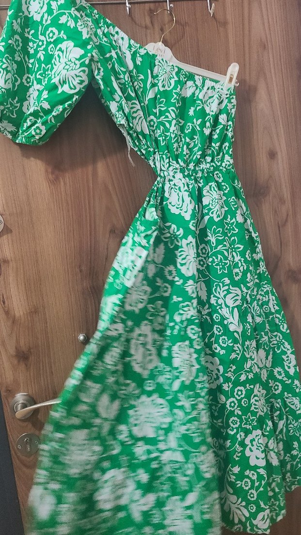 Yeşil Çiçekli Bohem Mini Elbise plaj elbisesi - Görsel 5