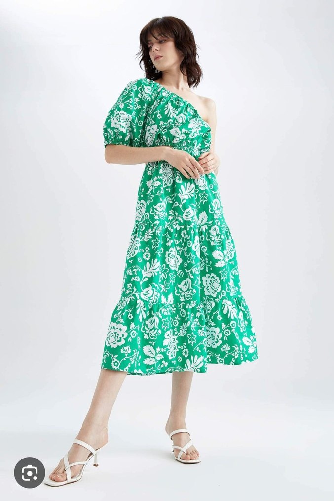 Yeşil Çiçekli Bohem Mini Elbise plaj elbisesi - Görsel 2
