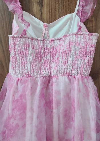 Pembe Bohem Uzun Elbise Fırfırlı - Görsel 5