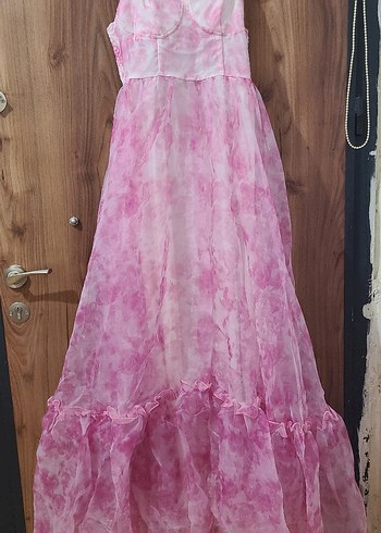 Pembe Bohem Uzun Elbise Fırfırlı - Görsel 6