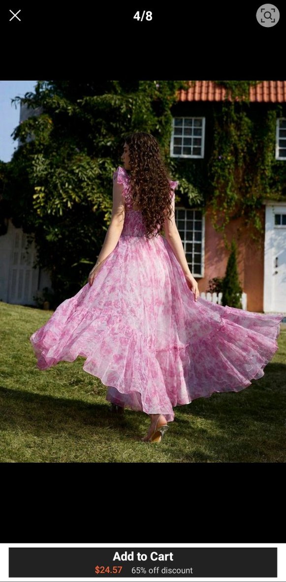 Pembe Bohem Uzun Elbise Fırfırlı - Görsel 2